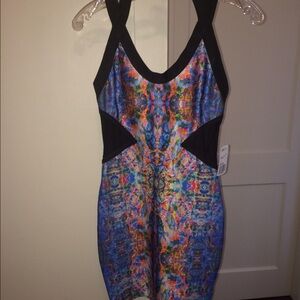 Forever 21 Multicolor Printed Mini Dress with Black Trim